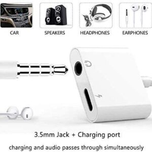 [Apple MFi Certified] 2 Pack Headphone Adapter for iPhone, iPhone Adapter for Headphone Jack and Charger 2 in 1 Lightning to 3.5mm AUX Audio + Charger Splitter for iPhone 14/13/12/11/XS/XR/X 8 7/iPad