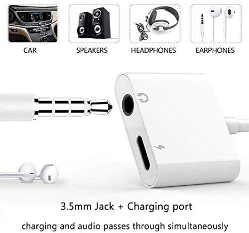 [Apple MFi Certified] 2 Pack Headphone Adapter for iPhone, iPhone Adapter for Headphone Jack and Charger 2 in 1 Lightning to 3.5mm AUX Audio + Charger Splitter for iPhone 14/13/12/11/XS/XR/X 8 7/iPad