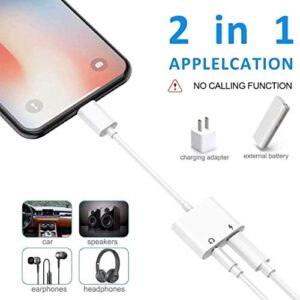 [Apple MFi Certified] 2 Pack Headphone Adapter for iPhone, iPhone Adapter for Headphone Jack and Charger 2 in 1 Lightning to 3.5mm AUX Audio + Charger Splitter for iPhone 14/13/12/11/XS/XR/X 8 7/iPad