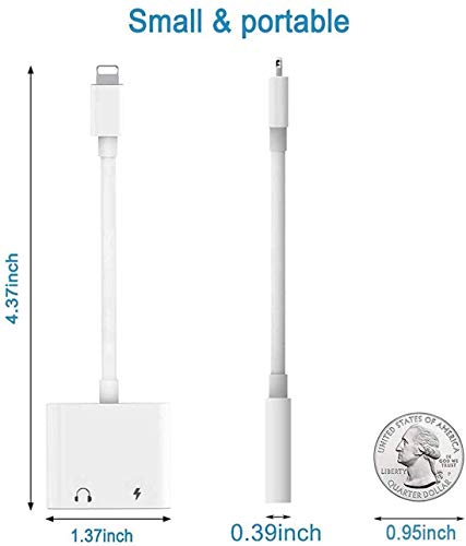 [Apple MFi Certified] 2 Pack Headphone Adapter for iPhone, iPhone Adapter for Headphone Jack and Charger 2 in 1 Lightning to 3.5mm AUX Audio + Charger Splitter for iPhone 14/13/12/11/XS/XR/X 8 7/iPad