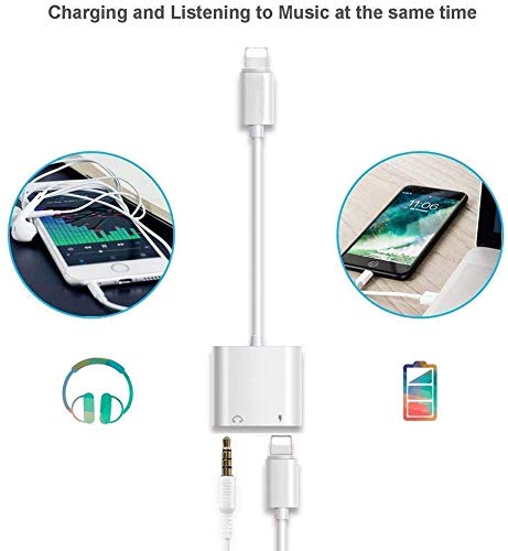 [Apple MFi Certified] 2 Pack Headphone Adapter for iPhone, iPhone Adapter for Headphone Jack and Charger 2 in 1 Lightning to 3.5mm AUX Audio + Charger Splitter for iPhone 14/13/12/11/XS/XR/X 8 7/iPad
