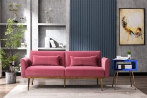 szlizccc 68“-button velvet sofa, accent sofa, mid century modern velvet fabric couch， convertible futon sofa bed ，sleeper sofa sofa bed (carmine)