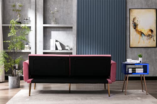 SZLIZCCC 68“-Button Velvet Sofa, Accent Sofa, Mid Century Modern Velvet Fabric Couch， Convertible Futon Sofa Bed ，Sleeper Sofa Sofa Bed (Carmine)