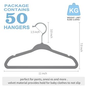MOERKADA Kids Velvet Hangers 50pack-11 Inch Non Slip Baby Hangers Velvet, Space Saving Kids Clothes Hangers - 360° Swivel Hook, Strong & Durable Infant/Toddler Hangers