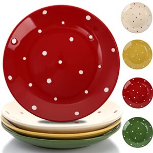 avla ceramic dessert plates set of 4, 8 inches porcelain salad serving plates, appetizer plates for steak, pizza, snack, small dinner plates for party, restaurant, home, dishwasher and microwave safe