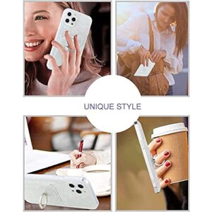 ZIYE Designed for iPhone 12 Pro Max Case with Card Holder for Women Girls Glitter Bling Shell Pattern TPU Silicone Protective Cell Phone Wallet Bumper with Screen Protector Ring Holder