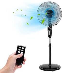 tangkula pedestal fan, oscillating standing fan with remote control & 3 speeds, free stand fan with adjustable height, lcd display, timer & double blades, ideal for bedroom, home, office