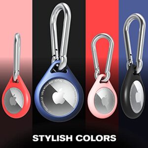 Vena Protective Silicone Case Compatible with Apple Airtag (4 Packs), Anti-Rust Aluminum Alloy Carabiner Perfect for Keychain, Pet Collar, Backpack, Luggage (Black, Red, Blue & Pink)
