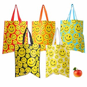 funiverse bulk 25 pack of happy smile face reusable shopping totes or gift bags