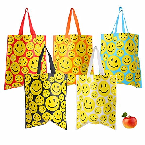 Funiverse Bulk 25 Pack of Happy Smile Face Reusable Shopping Totes or Gift Bags