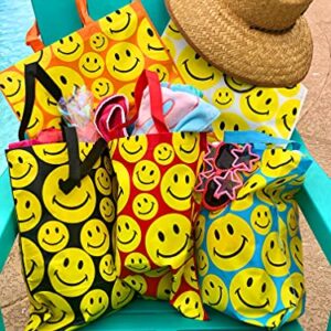 Funiverse Bulk 25 Pack of Happy Smile Face Reusable Shopping Totes or Gift Bags