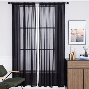 vega u sheer curtains, smooth and soft rod pocket filmy curtains weaken sunlight, set of 2 panels (52" w x 96" l, black)