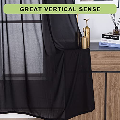 VEGA U Sheer Curtains, Smooth and Soft Rod Pocket Filmy Curtains Weaken Sunlight, Set of 2 Panels (52" W X 96" L, Black)