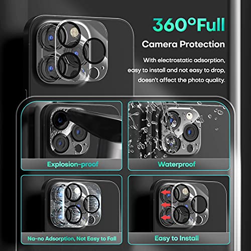 HATOSHI 3 Pack Tempered Glass Screen Protector for iPhone 13 Pro Max with 3 Pack Camera Lens Protector, Case Friendly Easy Installation Clear Protective Glass Screen for iPhone 13 Pro Max 6.7-inch