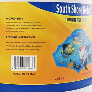 SOUTH SHORE RETAIL, LLC Premium Tropical Fish Food Flakes - 2.5lb Bulk Fish Food| Nutritionally Balanced Fish Food| Tropical Flakes with Color| Nutritious Diet with Shrimp, Plankton, and Spirulina