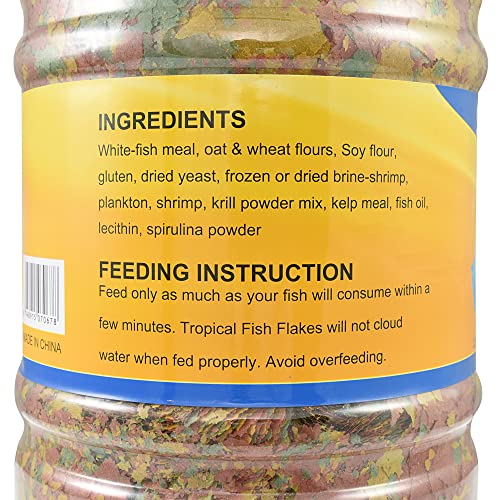 SOUTH SHORE RETAIL, LLC Premium Tropical Fish Food Flakes - 2.5lb Bulk Fish Food| Nutritionally Balanced Fish Food| Tropical Flakes with Color| Nutritious Diet with Shrimp, Plankton, and Spirulina