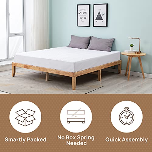 wonline Wood Platform Bed Frame Solid Wood Foundation No Box Spring Needed Wooden Slat Support Oak Wood Natural Finish Home Bedroom Furniture Platform Base