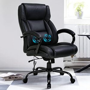 big and tall office chair ergonomic desk chair with lumbar support massage, heavy duty 500 lbs wide seat computer chair with armrest, pu leather swivel task chair, black