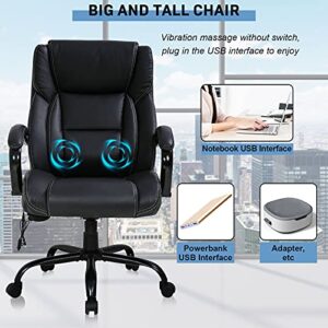 Big and Tall Office Chair Ergonomic Desk Chair with Lumbar Support Massage, Heavy Duty 500 lbs Wide Seat Computer Chair with Armrest, PU Leather Swivel Task Chair, Black