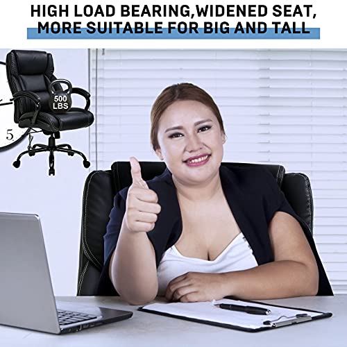 Big and Tall Office Chair Ergonomic Desk Chair with Lumbar Support Massage, Heavy Duty 500 lbs Wide Seat Computer Chair with Armrest, PU Leather Swivel Task Chair, Black