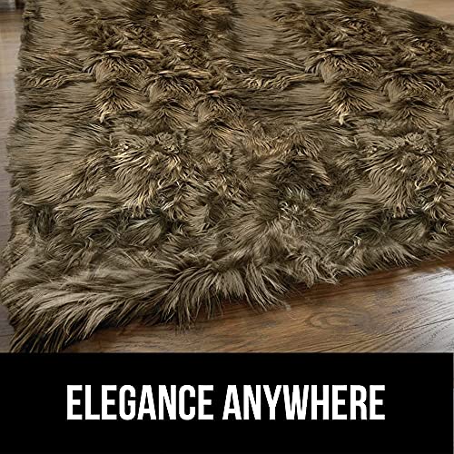 Gorilla Grip Faux Fur Rectangle Area Rug and Faux Fur Sheepskin Area Rug, Both in Brown Color, Both in Size 5x7, 2 Item Bundle