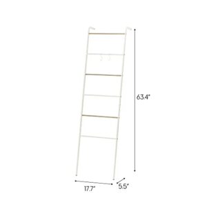 IRIS USA Clothing Rack, Blanket or Garment Ladder, Easy to Assemble, Standing Metal Sturdy Garment Rack, Small Space Storage Solution, Modern Versatile Design, Long-Term Durability, Ladder, White