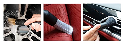 Car Detailing Brush, Ultra-Soft & Boar Hair Detailing Brush Set, Professional Natural detail Brush - Lint-free, Comfortable Grip Premium for Cleaning Air Vents, Engine Bays, Dashboard & Wheels
