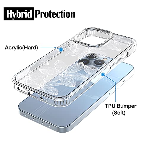 RANZ iPhone 13 Pro Max Case, Anti-Scratch Shockproof Series Clear Hard PC+ TPU Bumper Protective Cover Case for iPhone 13 Pro Max (6.7") - White Flower