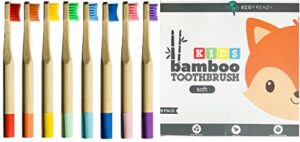 ecofrenzy - kids bamboo toothbrush - child size soft bpa free color safe bristles (8 pack)