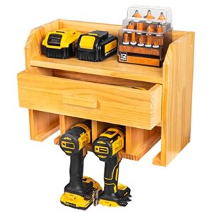 iron forge tools power tool organizer for garage - fully assembled wood tool chest and 4 drill charging station with tool drawer - great workshop organization and storage gift for men