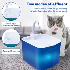 Cozyieland Automatic Cat Pet Water Fountain, Faucet spout, Translucent LED Light, 67oz, Ultra Quiet, AC Adapter (Blue)