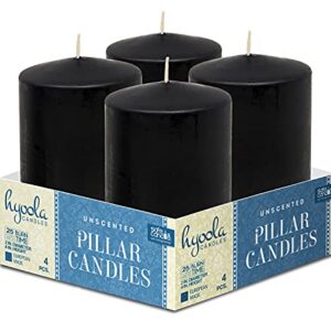 Hyoola Black Pillar Candles 2x4 Inch - 4 Pack Unscented Pillar Candles - European Made