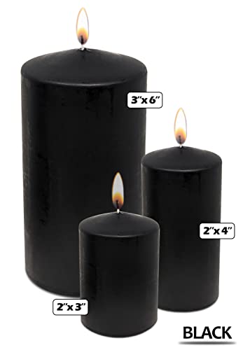 Hyoola Black Pillar Candles 2x4 Inch - 4 Pack Unscented Pillar Candles - European Made