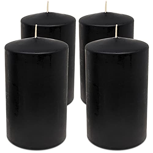 Hyoola Black Pillar Candles 2x4 Inch - 4 Pack Unscented Pillar Candles - European Made