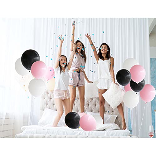 ANSOMO Black and Pink 12 Inch Latex Balloons Birthday Party Decorations, 40 Pack, Black Light Pink White