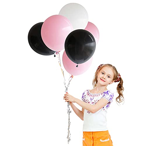 ANSOMO Black and Pink 12 Inch Latex Balloons Birthday Party Decorations, 40 Pack, Black Light Pink White