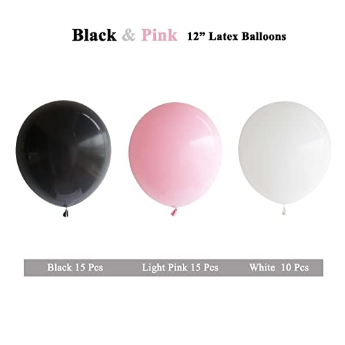 ANSOMO Black and Pink 12 Inch Latex Balloons Birthday Party Decorations, 40 Pack, Black Light Pink White