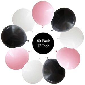 ANSOMO Black and Pink 12 Inch Latex Balloons Birthday Party Decorations, 40 Pack, Black Light Pink White