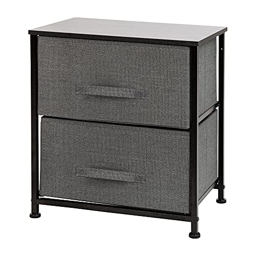 Flash Furniture 2 Drawer Storage Organizer - Black Cast Iron Frame and Wood Top - 2 Easy Pull Dark Gray Fabric Drawers