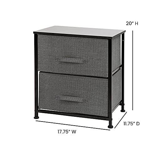 Flash Furniture 2 Drawer Storage Organizer - Black Cast Iron Frame and Wood Top - 2 Easy Pull Dark Gray Fabric Drawers