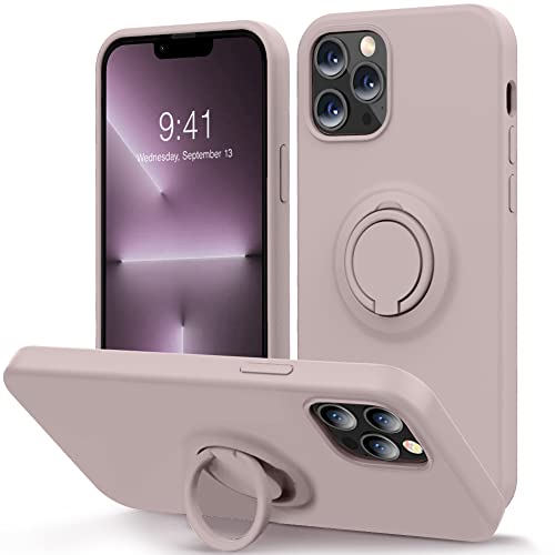 MOCCA Compatible with iPhone 13 Pro Case 6.1 inch with Ring Kickstand | Liquid Silicone | Microfiber Linner | Anti-Scratch Full-Body Shockproof Protective Case for iPhone 13 Pro Women Girl - Pink Sand