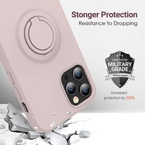 MOCCA Compatible with iPhone 13 Pro Case 6.1 inch with Ring Kickstand | Liquid Silicone | Microfiber Linner | Anti-Scratch Full-Body Shockproof Protective Case for iPhone 13 Pro Women Girl - Pink Sand