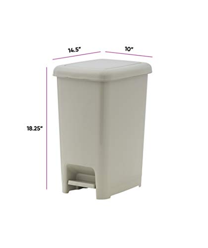 Superio 6.5 Gal Slim Step On Pedal Plastic Trash Can, Waste Bin for Under Desk, Office, Bedroom, Bathroom- 26 Qt, Greige 2 Pack