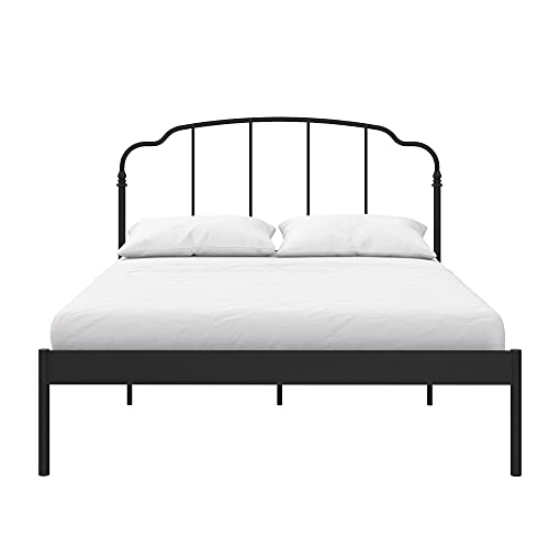 REALROOMS Camie Metal Bed, Adjustable Base Height, No Box Spring Needed, Queen, Black