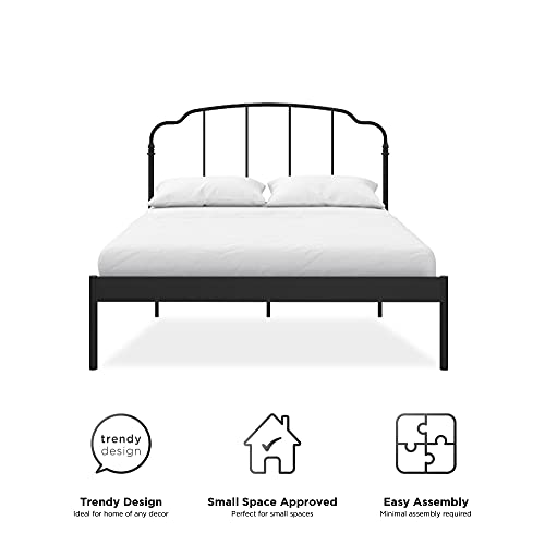 REALROOMS Camie Metal Bed, Adjustable Base Height, No Box Spring Needed, Queen, Black