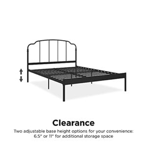 REALROOMS Camie Metal Bed, Adjustable Base Height, No Box Spring Needed, Queen, Black