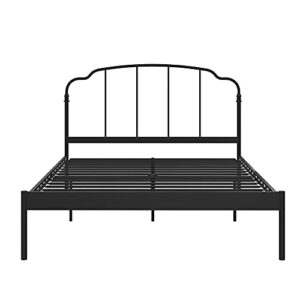 REALROOMS Camie Metal Bed, Adjustable Base Height, No Box Spring Needed, Queen, Black