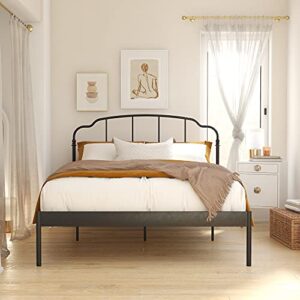 REALROOMS Camie Metal Bed, Adjustable Base Height, No Box Spring Needed, Queen, Black