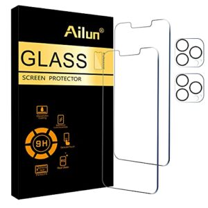 ailun 2pack screen protector for iphone 13 pro [6.1 inch] display 2021 + 2 pack camera lens protector, tempered glass film,[9h hardness] - hd [not for iphone 13 pro max][4 pack]