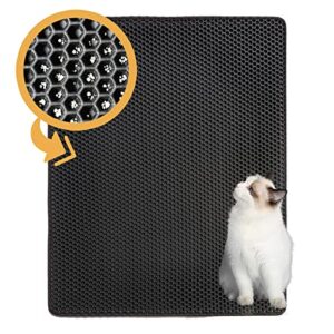 Shekkam Cat Litter Mat: Double-Layer Easy Clean Litter Trapping Mat Catcher 29.5 x 23.6'' for Cat Litter Box, No Phthalate, Urine Proof & Waterproof, Larger Holes Kitty Litter Mat (Honeycomb Pattern)